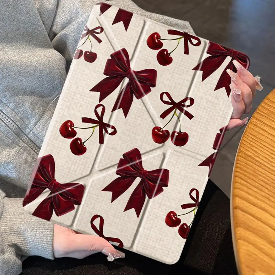 Tablet Case For iPad Air 4 5 M3 M2 M4 11inch Pro 11th 10th 9th 8th 7th 12.9inch Mini 6 7 Pro 2025 Holder Cover Red Bow Cherry