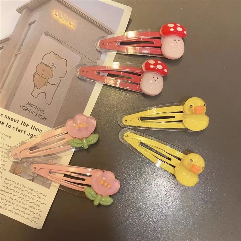 2Pcs Cute Cartoon Hair Clips Transparent Duck Flower BB Clips Bangs Clip Girls Hair Accessories Children Accessories