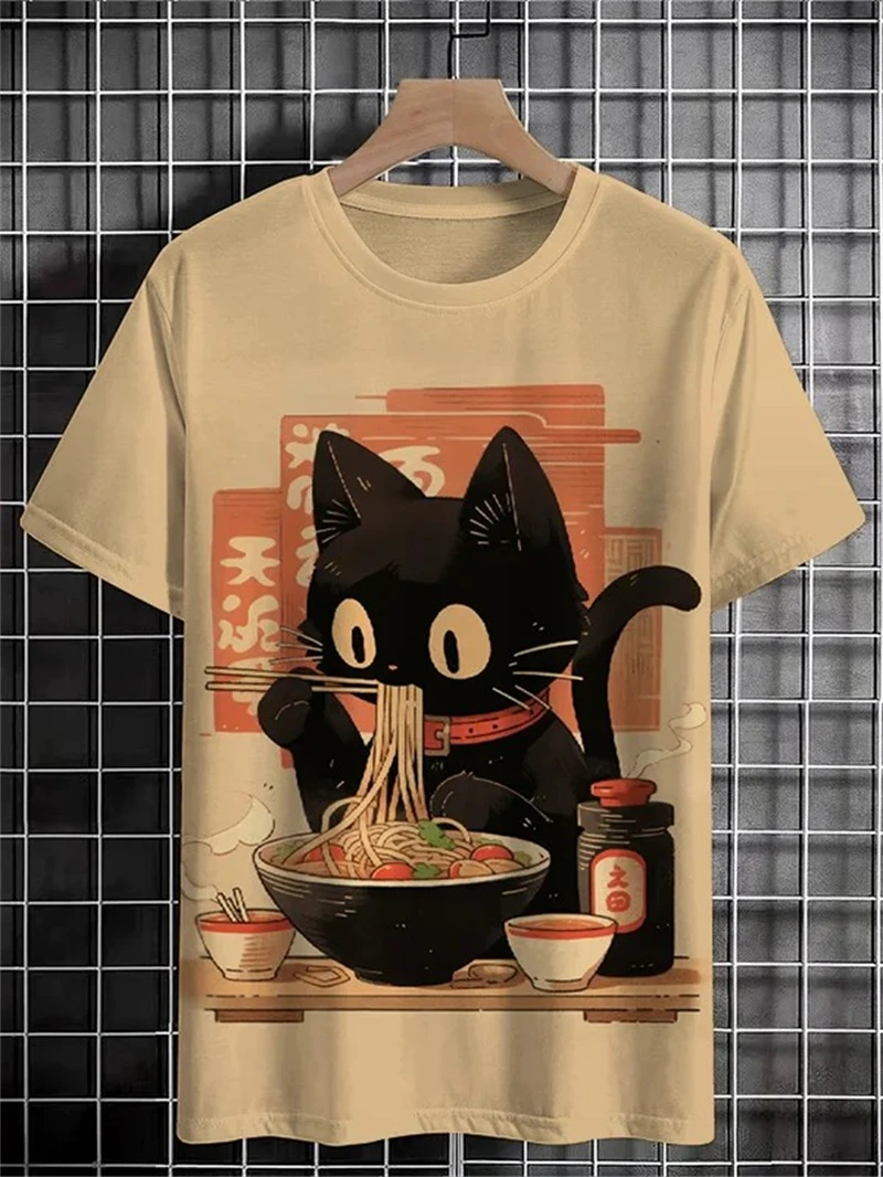 Funny Cat Graphic T Shirts For Men Fashion Summer Short Sleeve Crew Neck 3D Printed Kids T-shirts Casual Oversized Harajuku Tees image 3