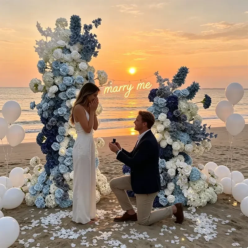 Dual Size Full Blue White Vertical Artificial Flower Wedding Welcome Board Decor