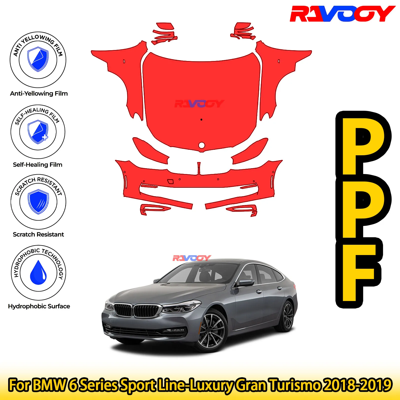 

For BMW 6 Series Sport Line-Luxury Gran Turismo 2018-2019 Glossy Matte Black Precut front PPF Kit Paint Protection Film