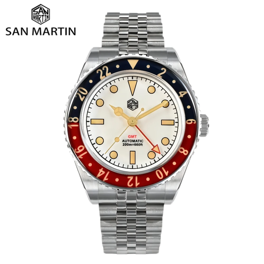 San Martin Watch Retro 40mm GMT Mechanical Watches For Men Luxury Waterproof Wristwatch Clock Relogio Masculino 20Bar SN0005-2