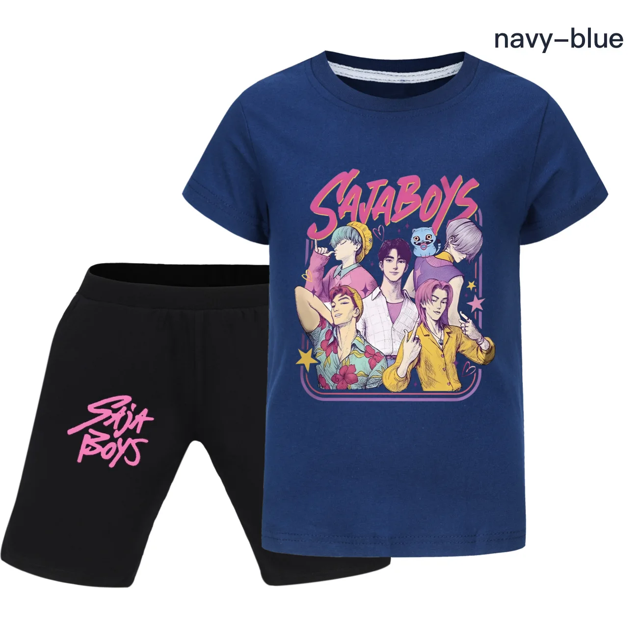 

KPop Demon Hunters Kids Summer Cute Clothes T-Shirt Girls Boys Short Sleeve Tops Shorts 2pcs Set Teenager Outfits Children's Set