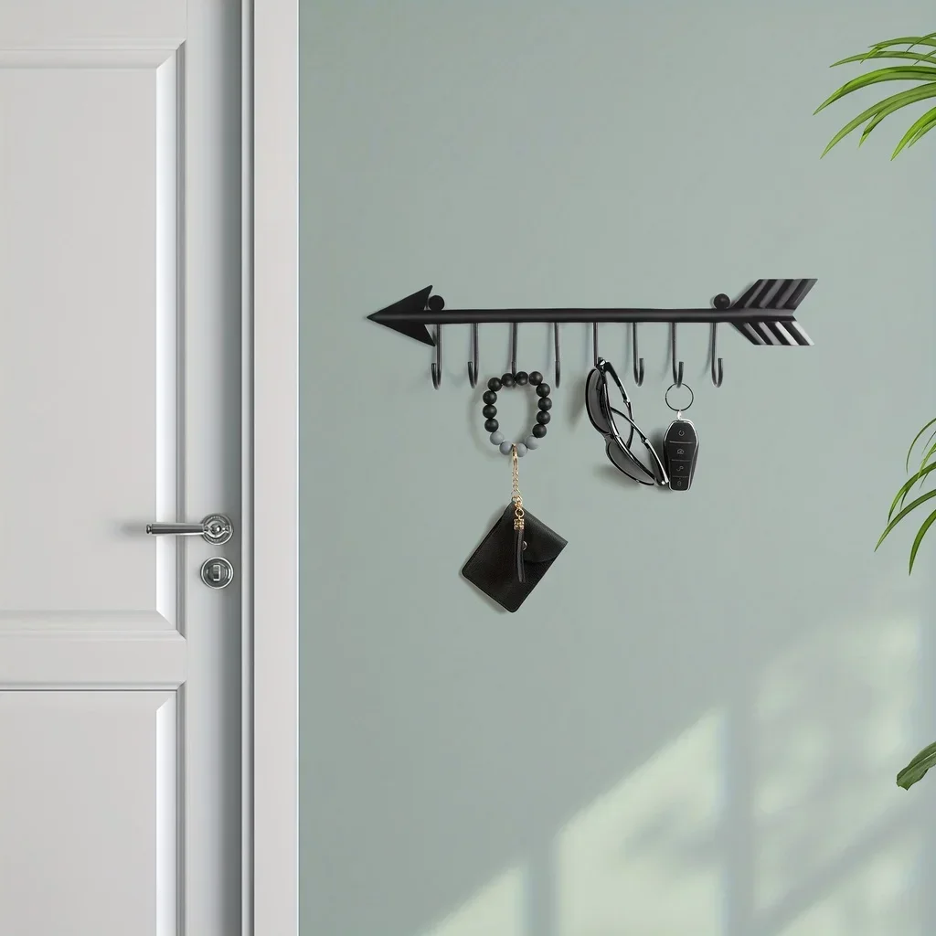 

HELLOYOUNG Metal Iron Wall Mounted Arrow Shaped Key Holder Decorative Coat Holder Household Organizer Key Hanger Rack Towel Coat