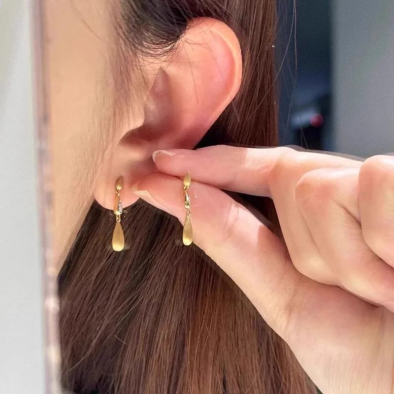Zircon Brushed Water Drop Ear Stud Piercing Earrings For Women Fashion New Jewelry Accessories Gift Party Holiday