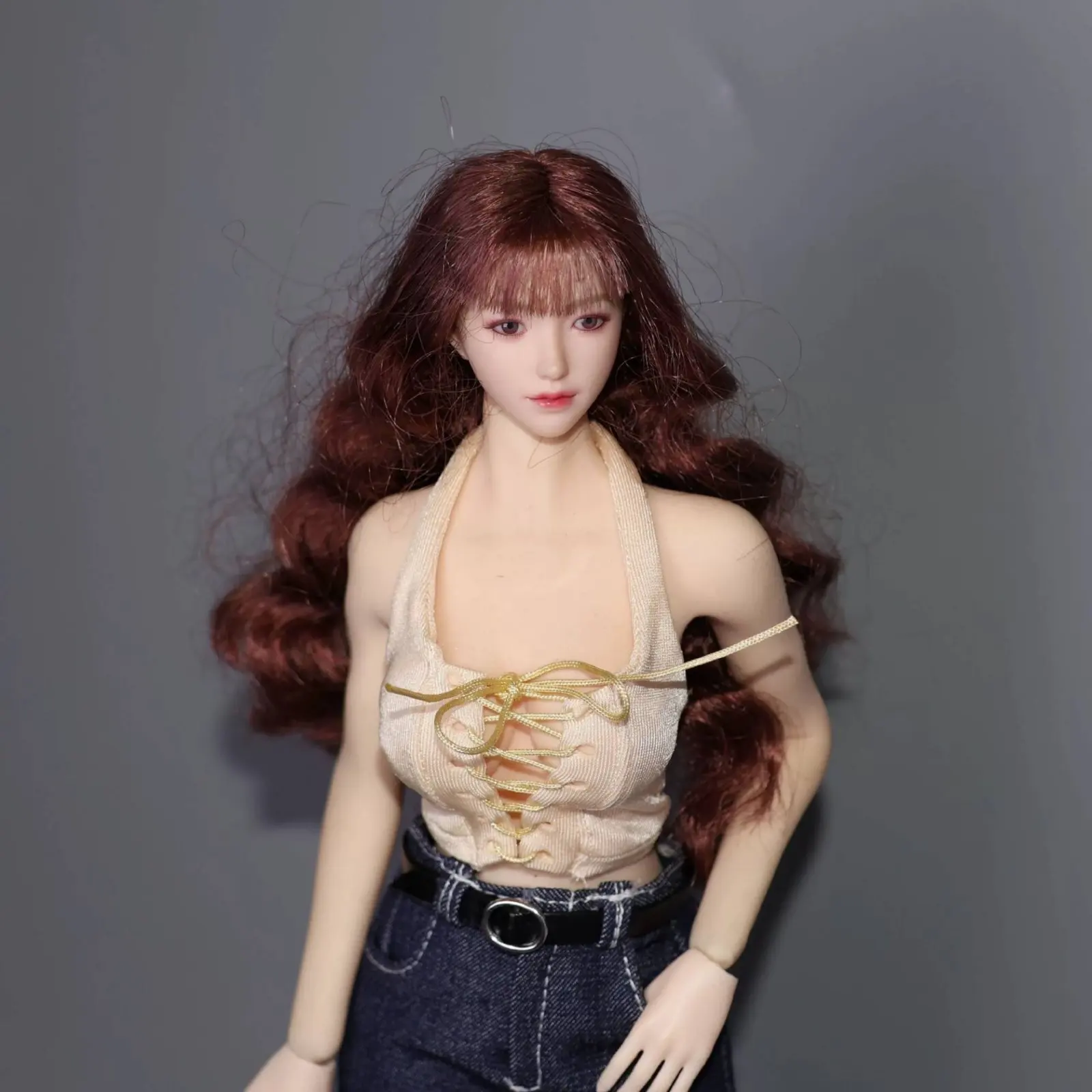 1/6 Doll Crop Top Stretch Material Lace-up Halter Top Blouse Adjustable Tie Closures Apparel