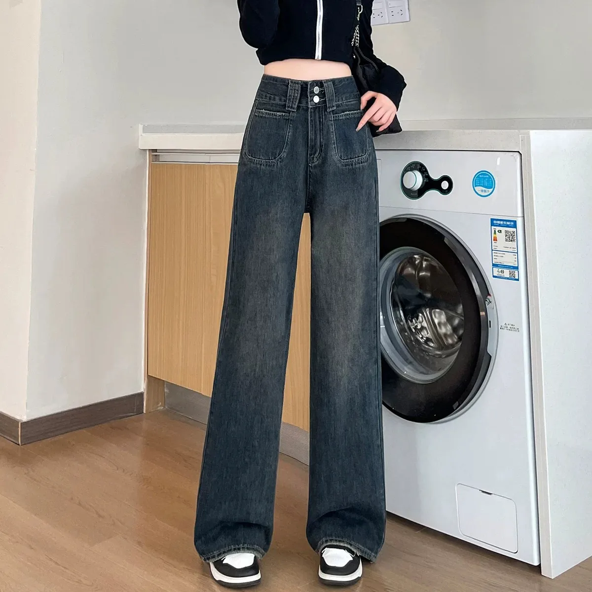 

American Retro Wide-Leg Jeans for Women, New Spring and Autumn Style, High-Waisted, Loose-Fitting, Fashionable and Versatile Straight-Leg Pants