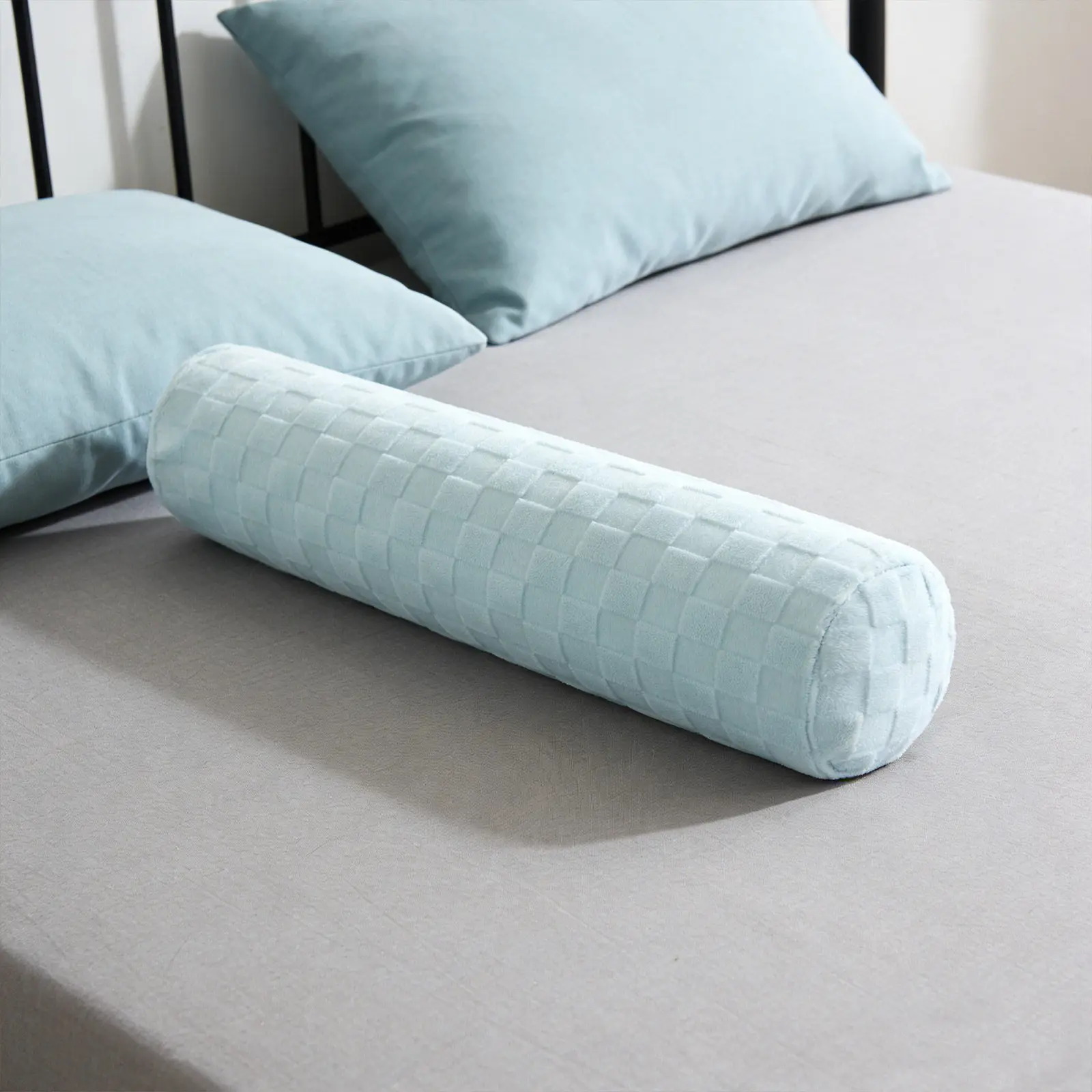 Soft Sky Blue Round Cylinder Pillow Cover Neck Roll Pillowcase for Bedroom Office Couch Sleeping Neck Pillow Cushion