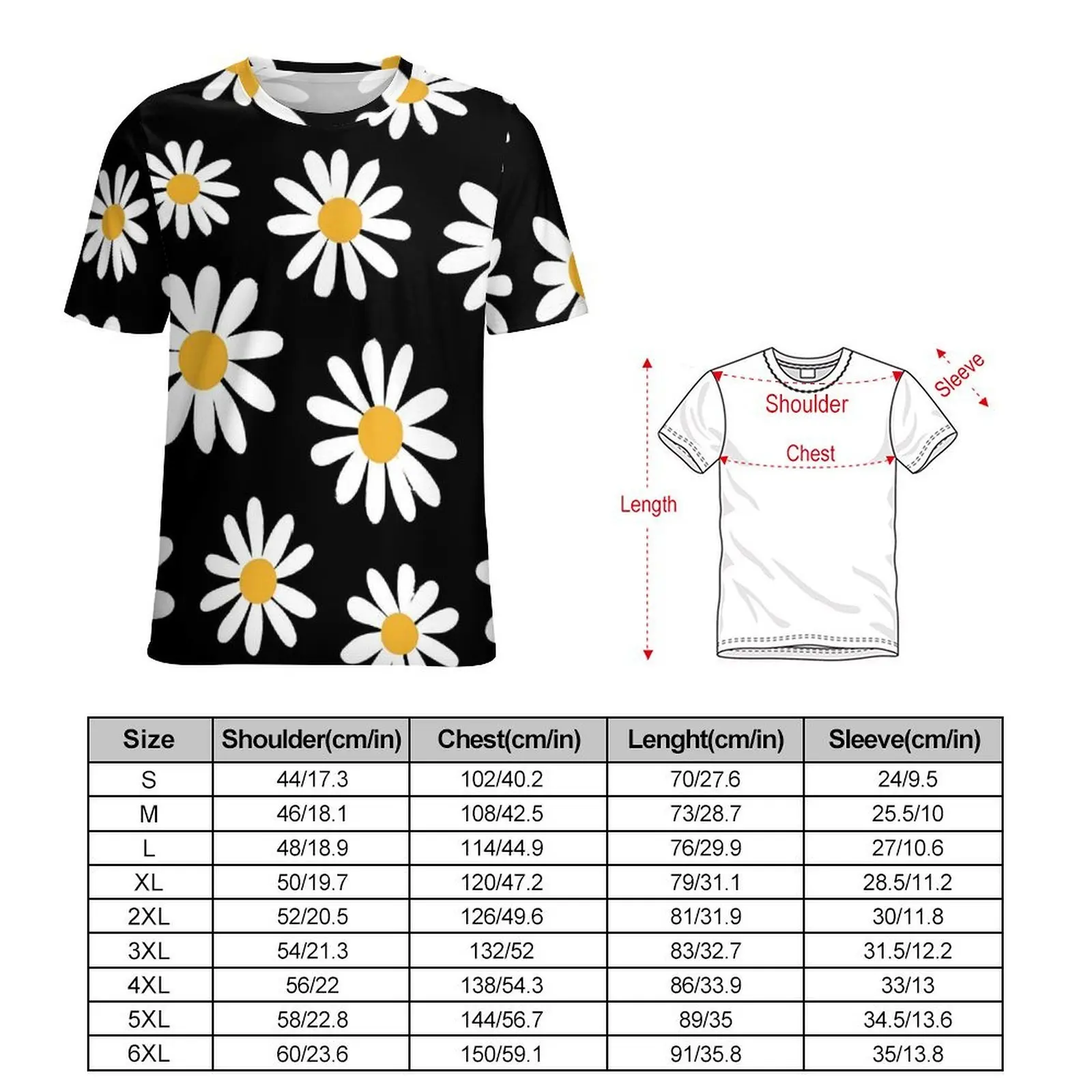 Retro Flower T-Shirt Spring Daisies Floral Hippie T-Shirts Men Kawaii Tshirt Original Short-Sleeve Graphic Tops Plus Size