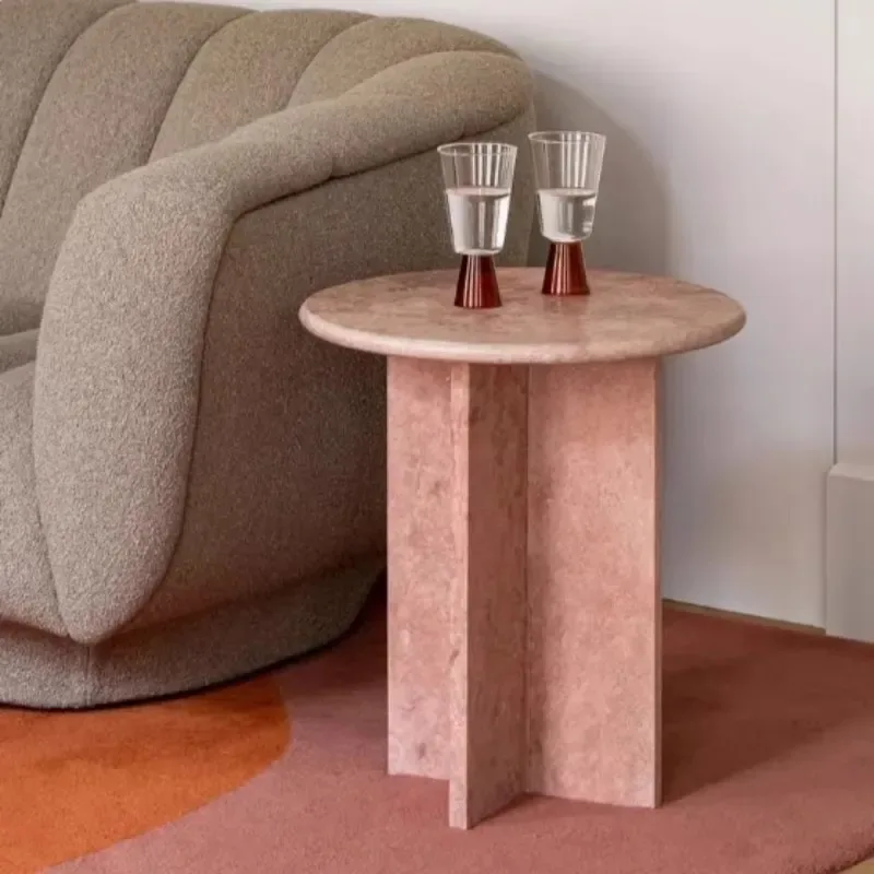 Natural Red Travertine Side Table Luxury Designer High End Living Room Marble Coffee Table Modern Home Decor Furniture
