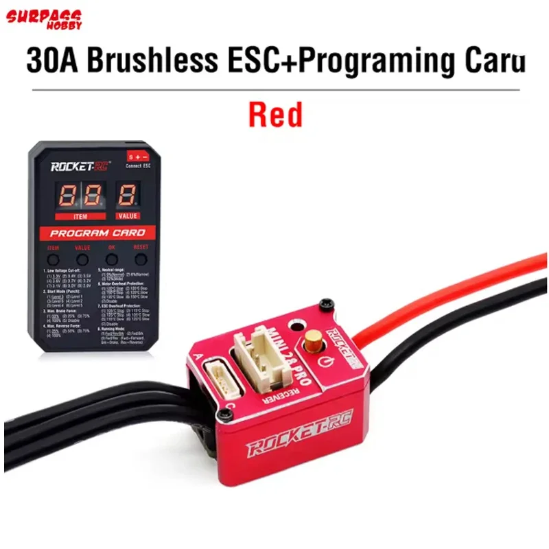 

ROCKET-RC 30A Brushless ESC with LED Programing Card Combo MINI 28 Pro 2S LiPo BEC 3A 6V/7.4V for 1/28 1/27 RC Car Upgrades