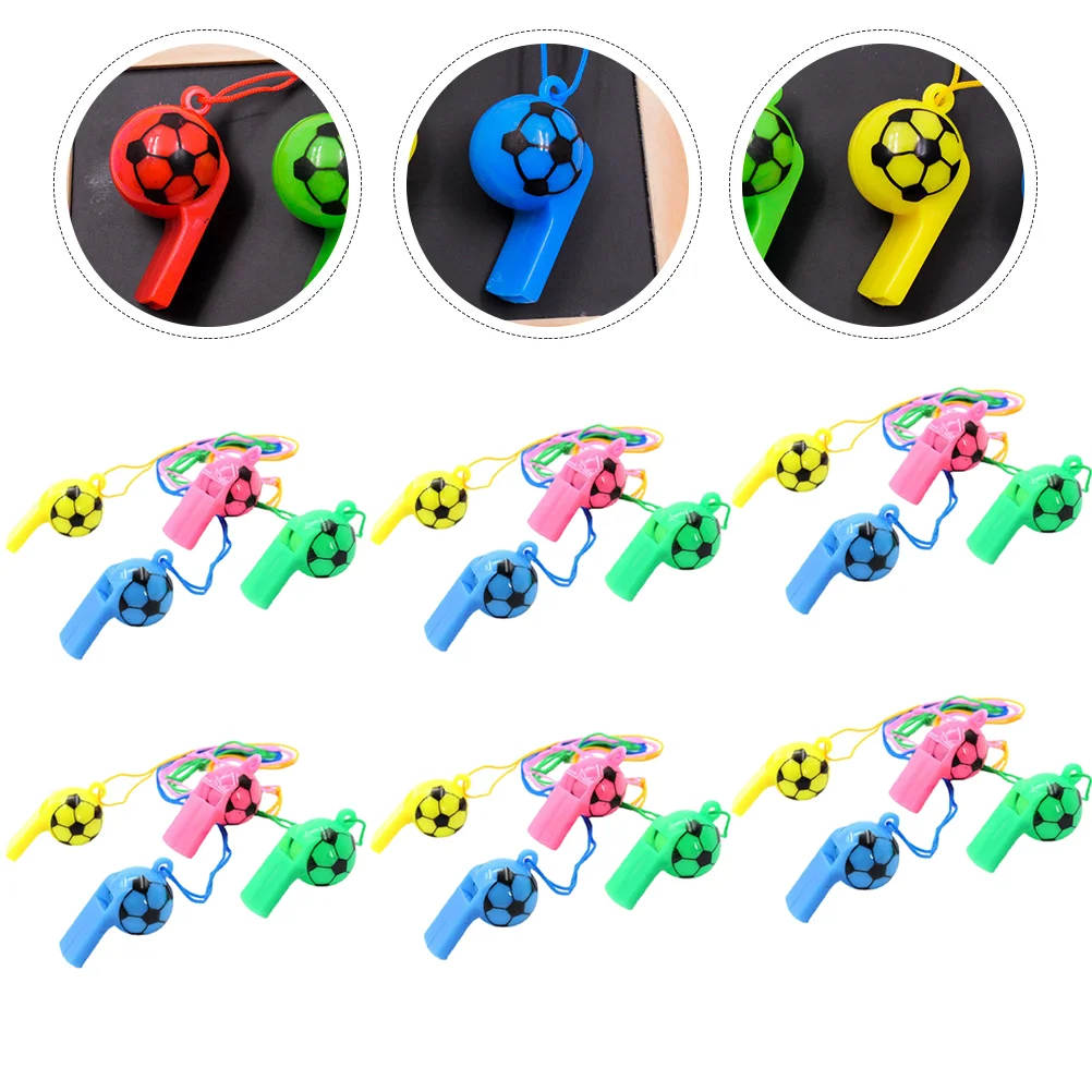 24 Pcs Multipurpose Football Pattern Whistle Toddler Toy Soccer Favors for Kids Plastic Camping Sports Meeting