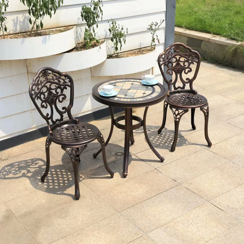 Outdoor Cast Aluminum Tables And Chairs Courtyard Garden Hotel Urniture Terrace Combination leisure Metal Round Patio Table