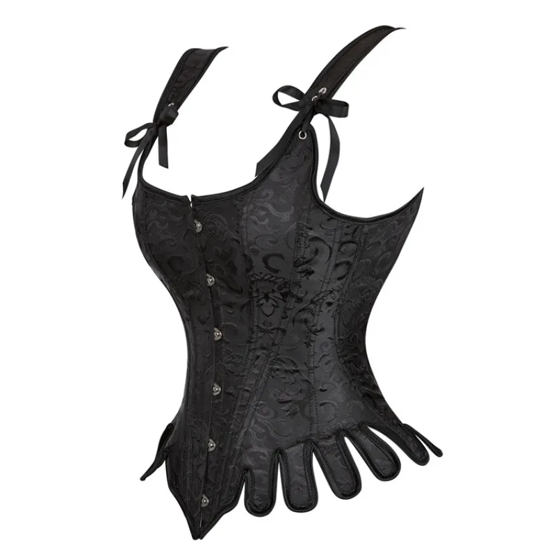 Lace Up Overbust Corset Bustier Crop Top Embroidery Shoulder Straps Vest Corselete for Women Plus Size Party Clubwear