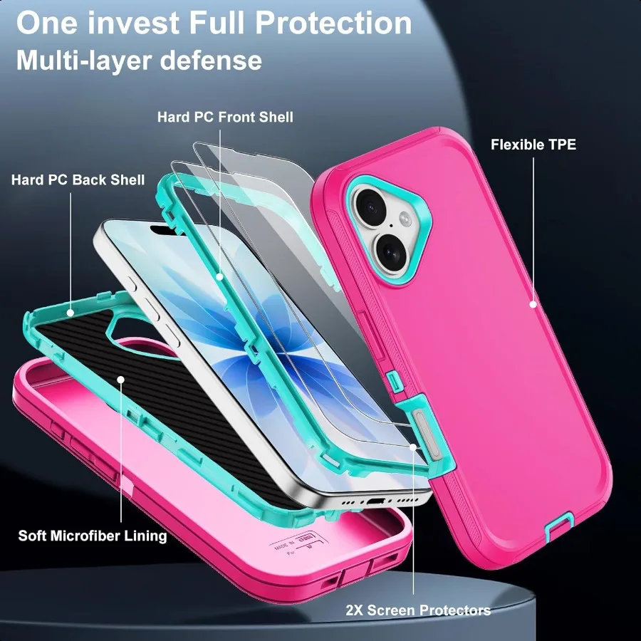 for iPhone 17 Case with Screen Protector Heavy Duty 3Layer Drop Protection DustProof Military Grade ShockAbsorbing Red Bumper P
