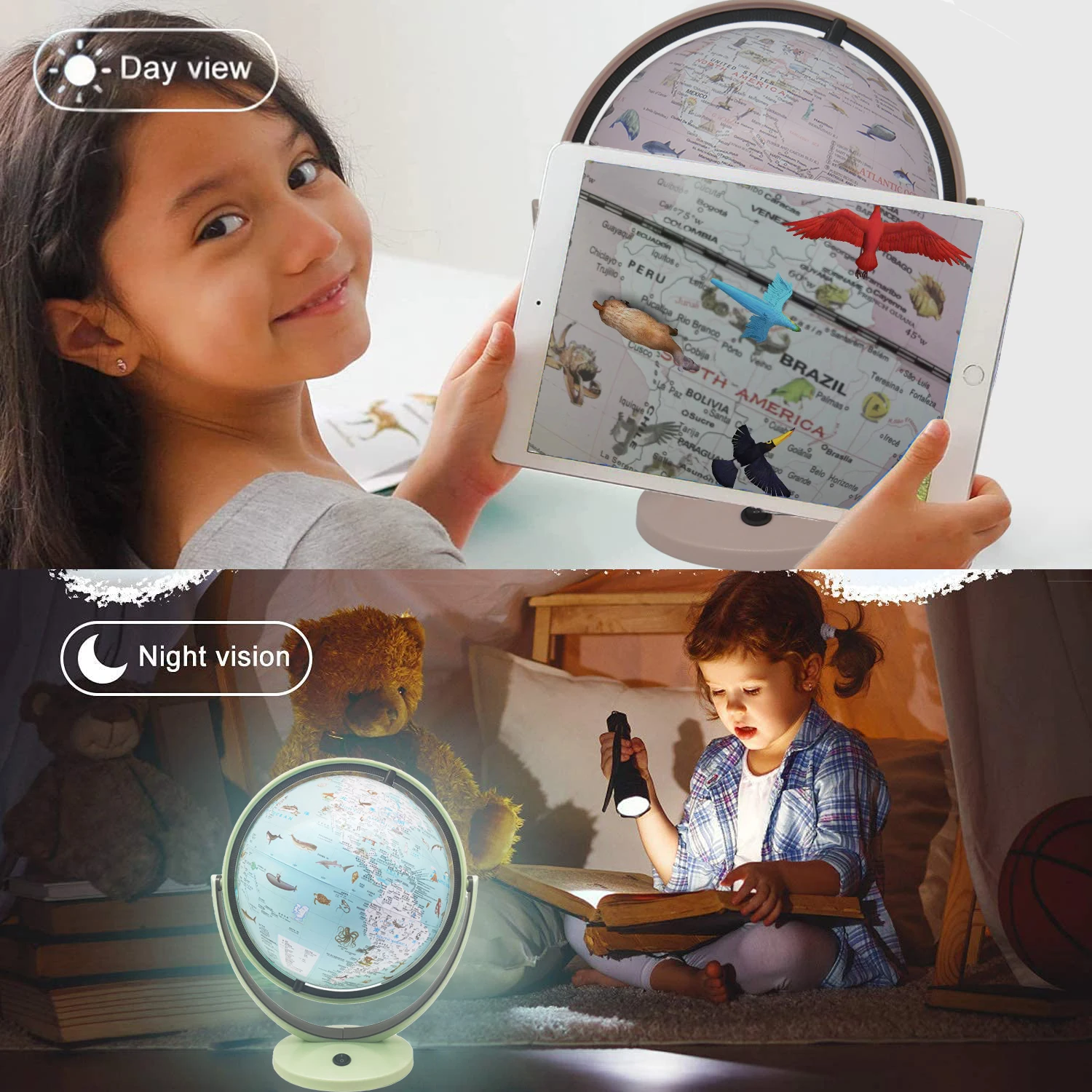 Educational Globe with Stand Built in LED Night Light Earth Map 2in1 Interactive Educational Geographic Earth Globe Learning Toy