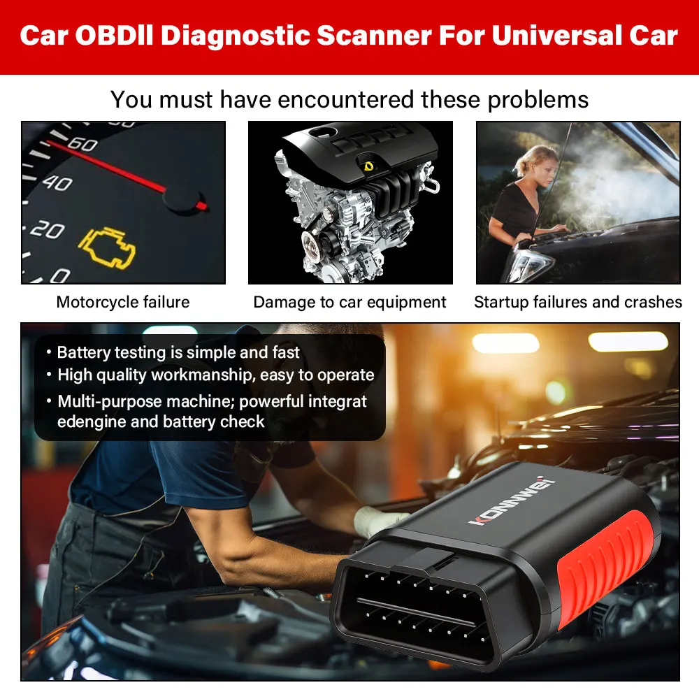 KONNWEI KDIAG Full System OBD2 Scanner Bluetooth Service Reset SAS EPB ECU Programmer For Car Engine Transmission SRS