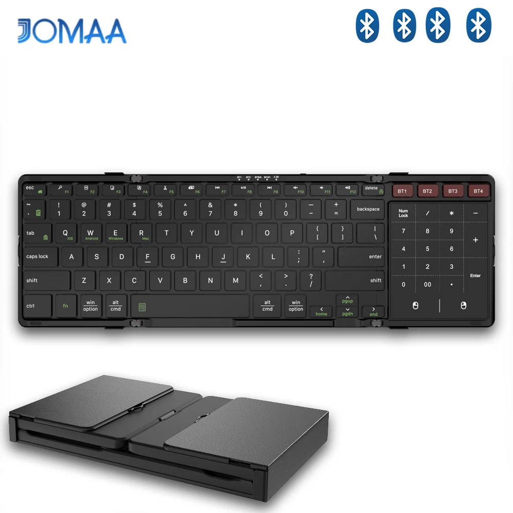JOMAA Bluetooth 5.0 Foldable Keyboard with Trackpad & Numpad, Full-Size Travel Portable Keyboard for iPad Tablet Laptop PC