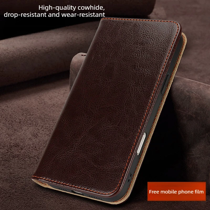 

Genuine leather flip case for samsung galaxy s26 ultra s26+ s26 lens protection with card slot and support bracket leather case