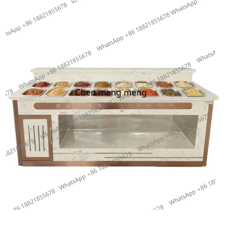 

Commercial hot pot restaurant buffet seasoning table marble dipping table refrigerated display cabinet
