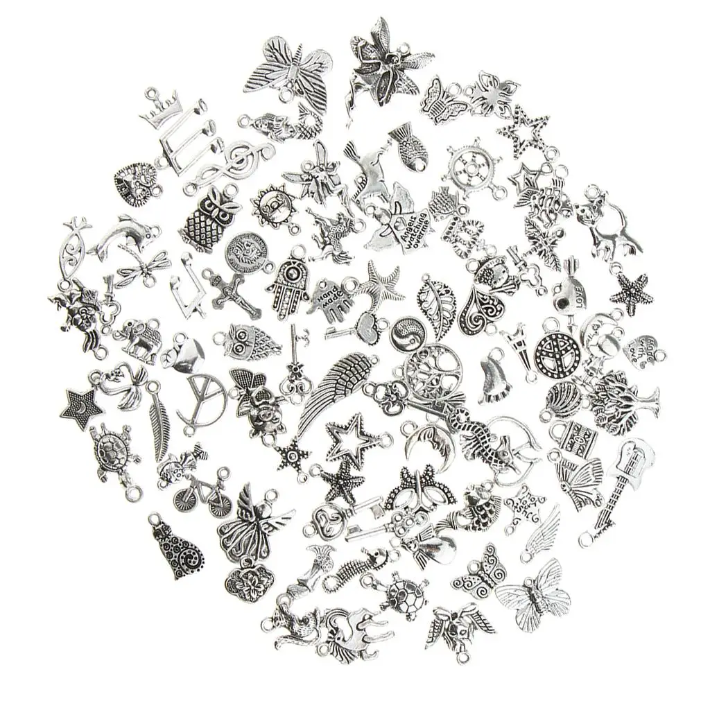 100 Pieces Bulk Wholesale Antique Silver Color Mixed Style Pendant Jewelry Findings DIY Necklace Pendant Jewelry Making