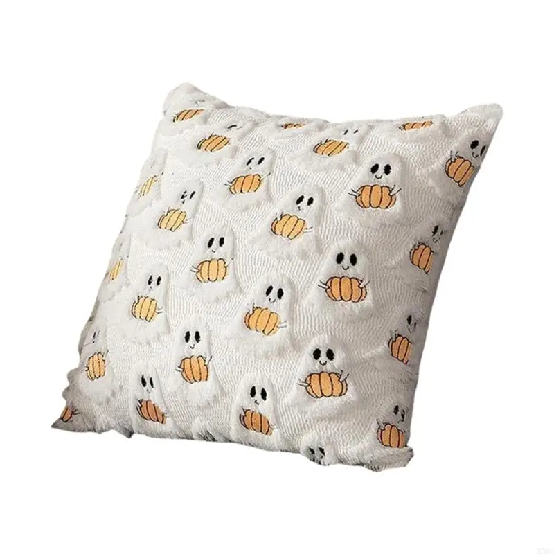 2025 New Embroidered Ghostly Pumpkin Plush Pillow Cover 18x18Inch Halloween Decors For Sofa Bedroom Living Room Soft Faux Furs