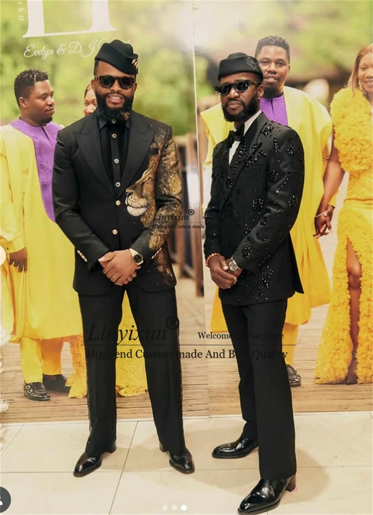 

Sparkly Metal Embellished Men Suit Double Breasted Groom Tuxedos Customized 2 Piece Sets Groom Blazer Male Crystal Ropa Hombre