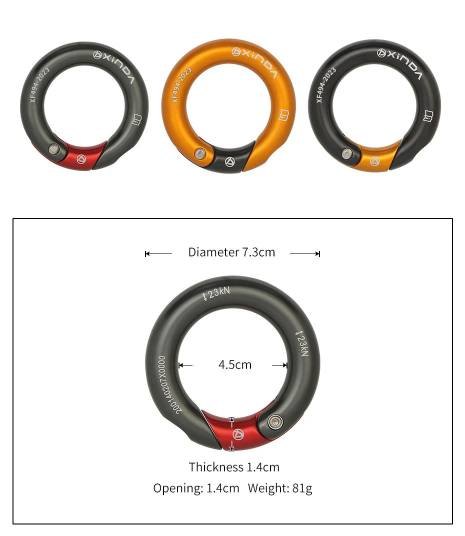 XINDA Outdoor 23kN Öffnbarer Ring aus 7075 Aluminium Multidirektionaler Gated-Ring zum Klettern – Detail 1