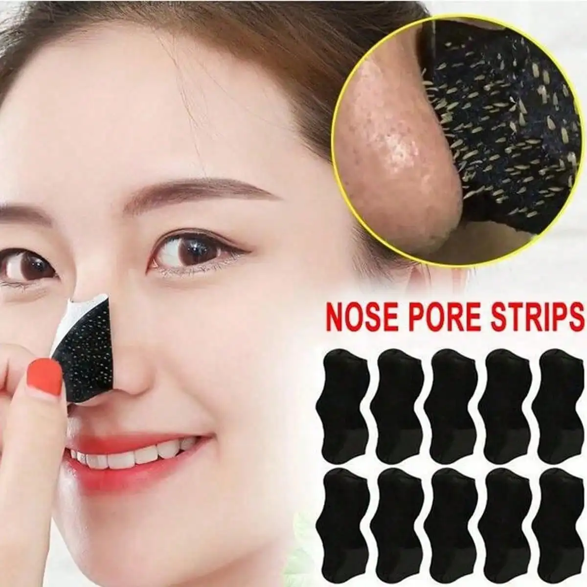 10pcs/Pack Deep Cleansing Charcoal Blackhead Nose Strips Effectively Removes Impurities From Nose Facial Pores Naturally Exfoliates Gently Unclogs Pores Skin Care Treatment Back To School