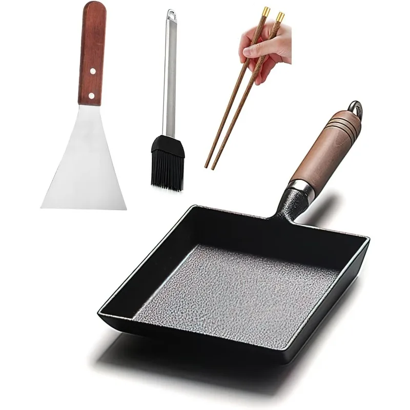 

Tamagoyaki Japanese Omelette Pan/Egg Pan,Rectangle Frying Pan Mini Frying Pan Iron Omelette Pan Tamagoyaki-ki Wooden