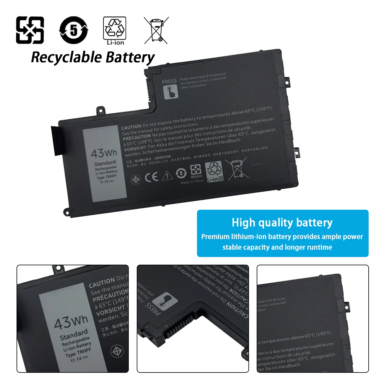 TRHFF 11.4V/43Wh/3800mAh Laptop Battery For DELL Inspiron 14 5000 15 5000 Latitude 14 3000 14 3450 15 3000 15 3550 Series