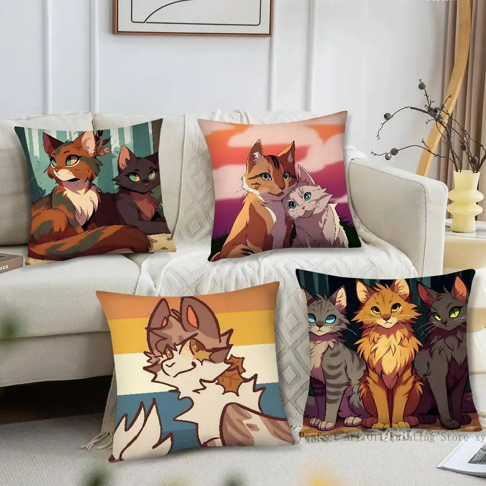1pc Cartoon Cute Warrior Cats Book Pillow Case Fashion Square Pillowcase Bedroom Sofa Room Ins Decoration Leisure
