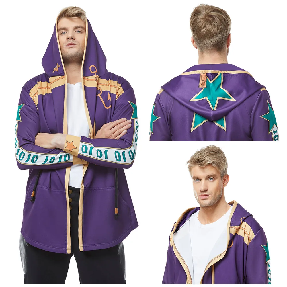 Anime JoJo‘s Bizarre Adventure Stone Ocean Kujo Jotaro Cosplay Hoodie Jacket Coat Long Drawstring Sweatshirt