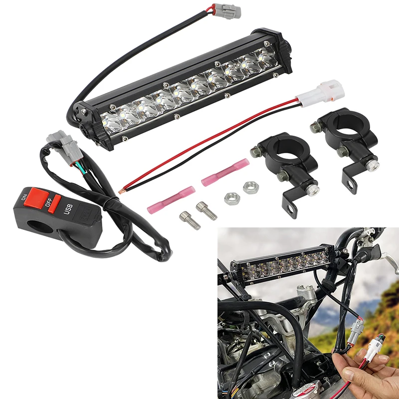 Motorcycle LED Front Headlight Super Bright With ON/OFF Switch USB Ports Plug&Play For Yamaha Raptor 700 700R Honda TRX250X 90X