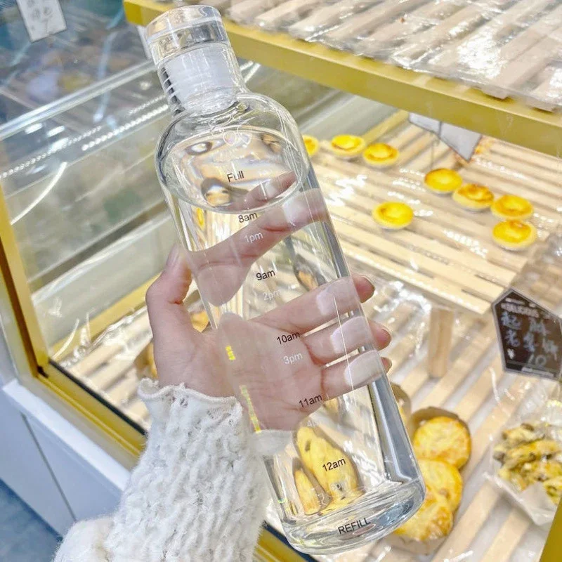 Nieuwste waterbeker Sportwaterfles met tijdschaal Paar Plastic draagbare watercontainer Anti-drop buitenwaterfles