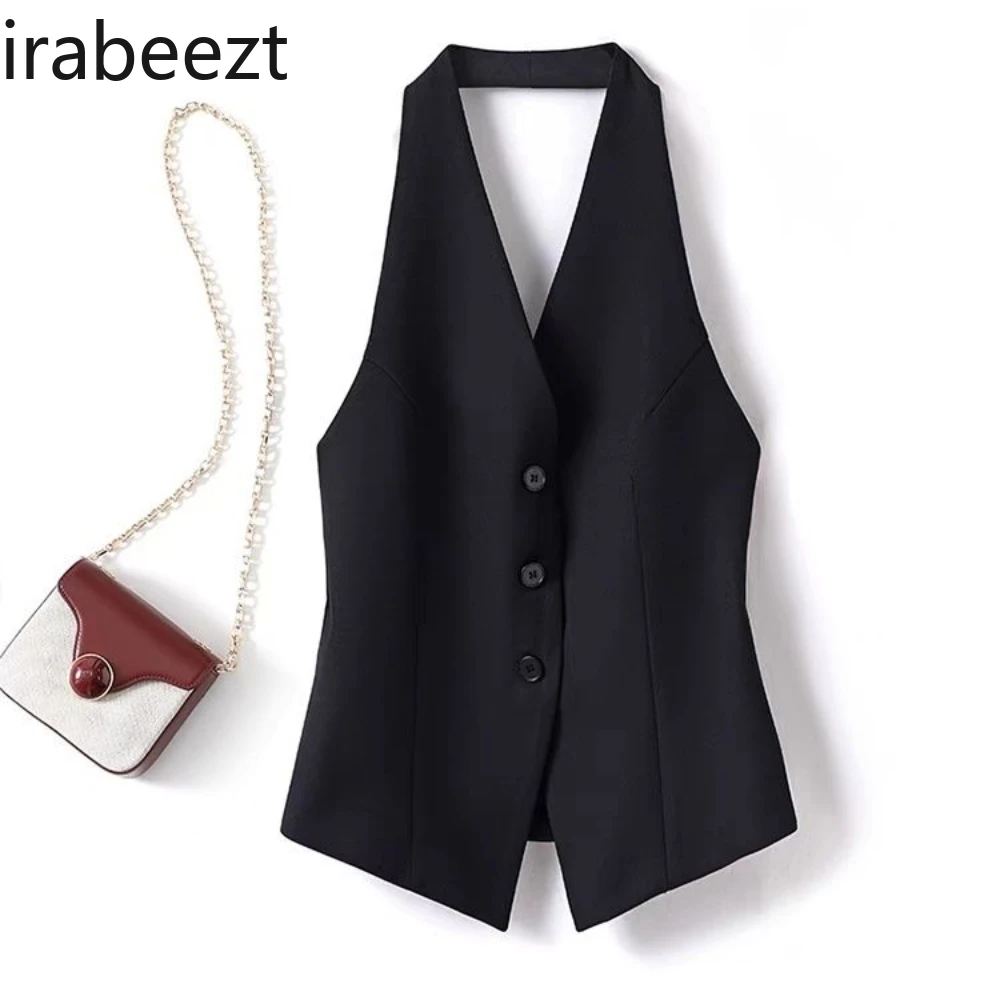 Halter Suit Women's Spring 2024 New Coat Design Feeling Niche Temperament Sleeveless Vest Casual Regualr Fit Waistcoat