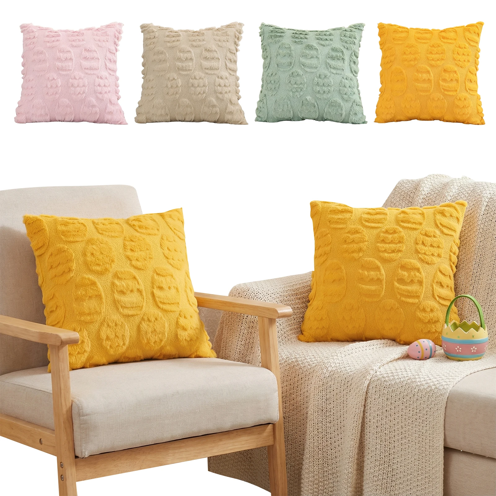 

2 шт. наволочки 45x45 см с милыми пасхальными яйцами, мягкие плюшевые чехлы для подушек для спальни, дивана, праздничного декора дома