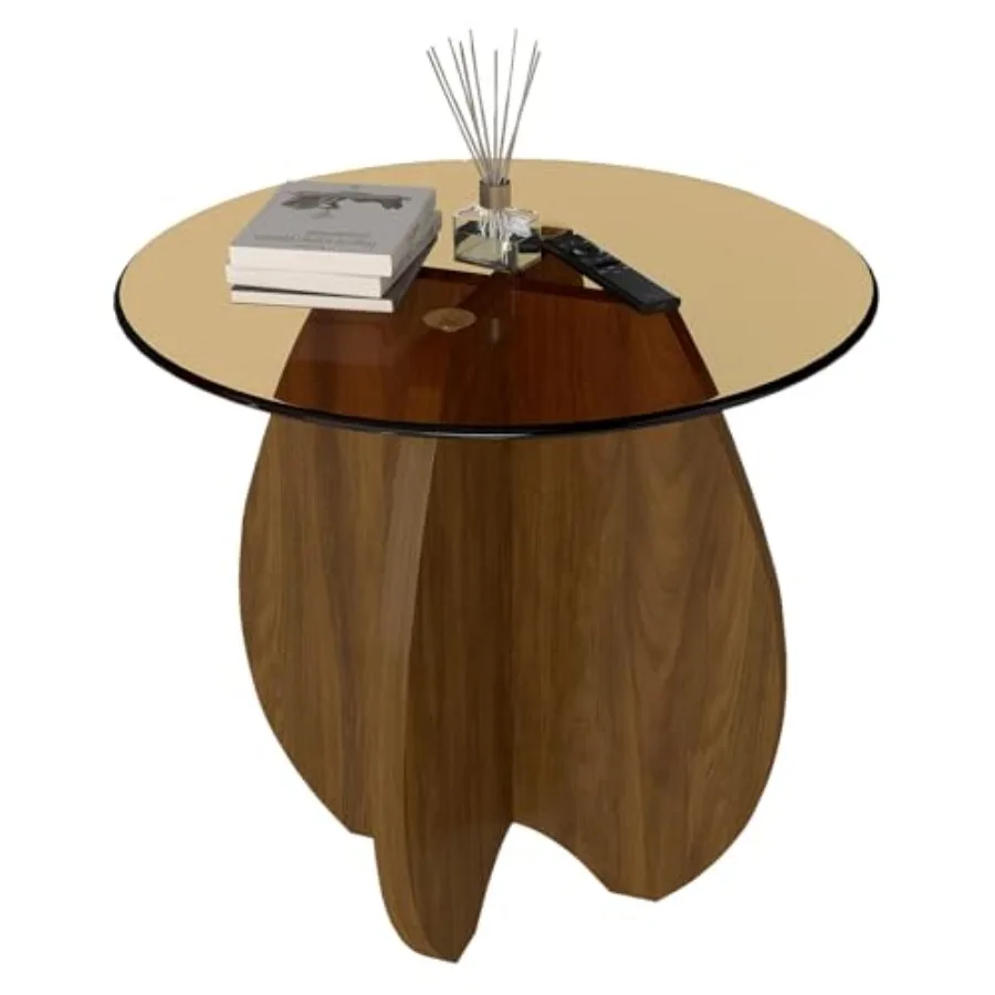 

Modern Round Glass Side Table Tool-Free Assembly - Small End Table for Living Room and Balcony