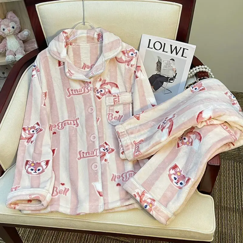 Imagem -03 - Conjunto de Pijamas de Flanela Fofos dos Desenhos Animados Roupas Femininas Pijama Espessado Elegante Kulomi Cartoon Outono e Inverno Novo