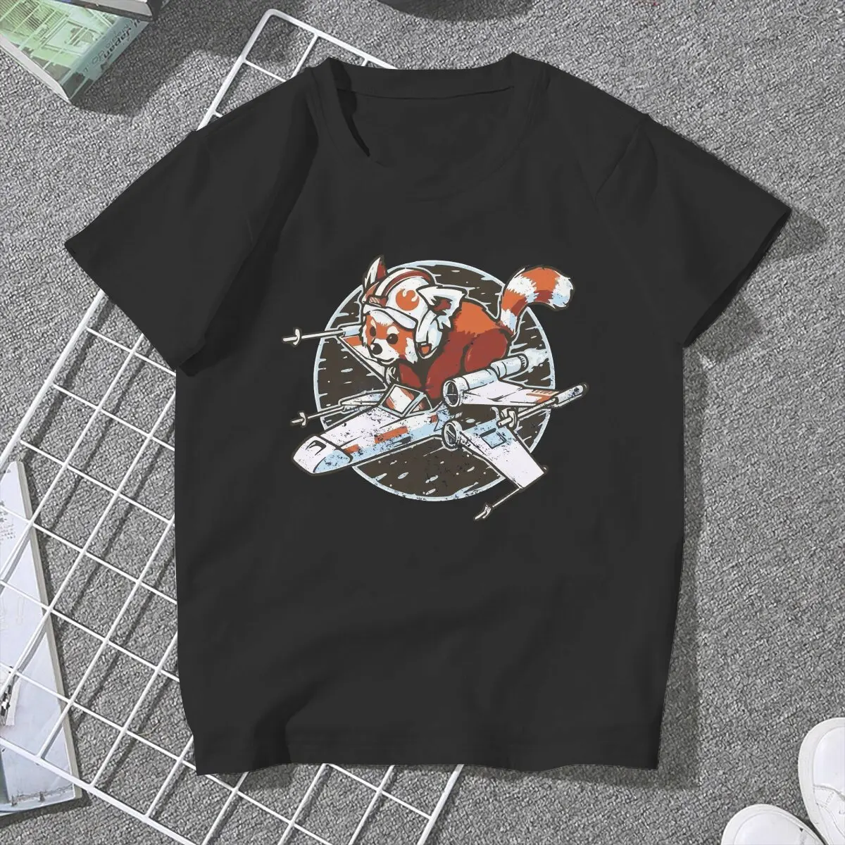 Women Geeky Star Ship Pilot Print T Shirt Red Panda Clothes Funny Short Sleeve Round Neck Tee Shirt Printed T-Shirt