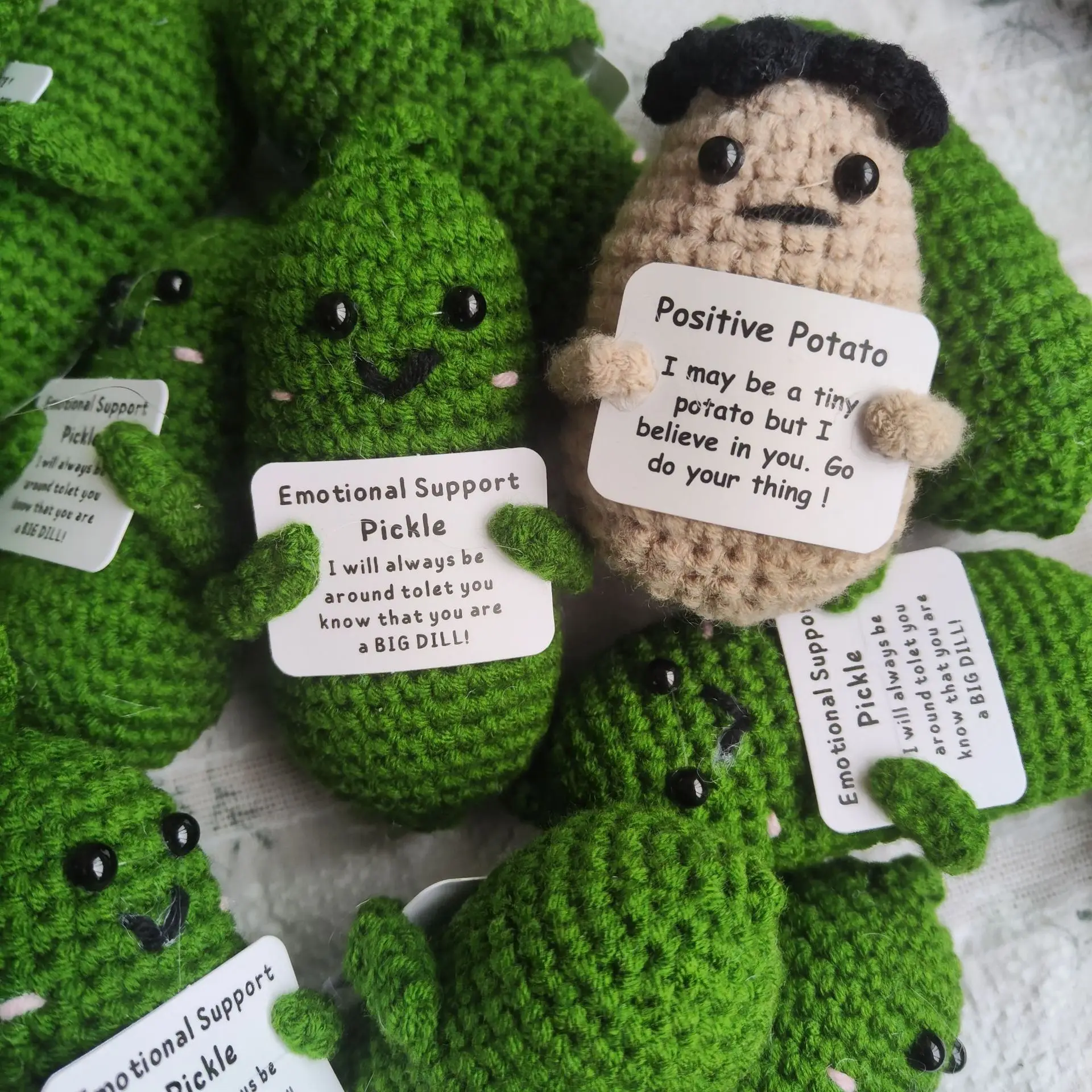 Concomino emocional, patata tejida a mano, adornos de energía positiva, producto de ganchillo de lana