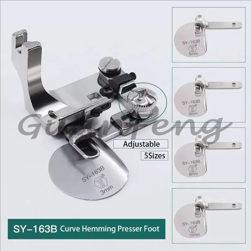 Adjustable Hemming Presser Foot Binder Folder Round Corner Turning for Single Needle Lockstitch Machine