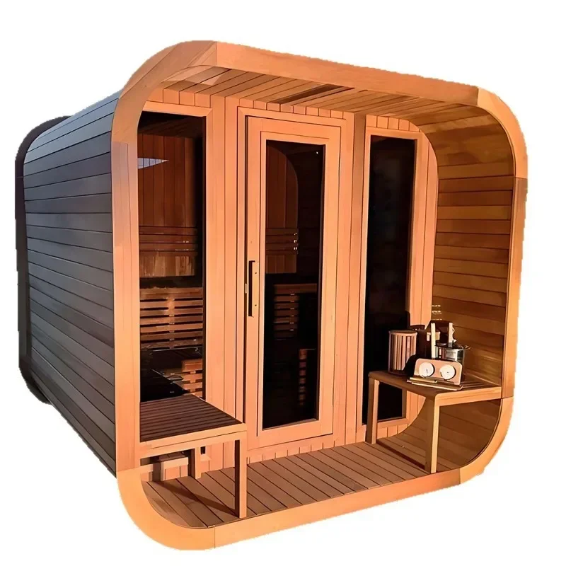 Cube outdoor high-end solid wood steam room Luxury sauna for 6-8 people Garden sauna wooden house