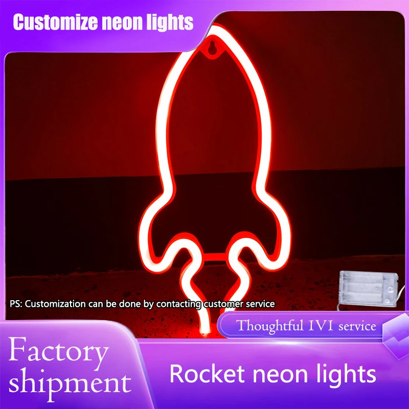 Ракета пользовательские именные знаки на заказ светодиодный подарок Настенный декор Декор для спальни Персонализированный DIY Свадьба День рождения Магазин 61,5X25CM для мальчиков