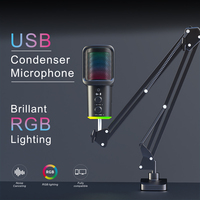 USB Condenser Microphone RGB Esports Game Call Recording Condenser Mic with Metal Boom Stand Desktop Mic for Studio Recording