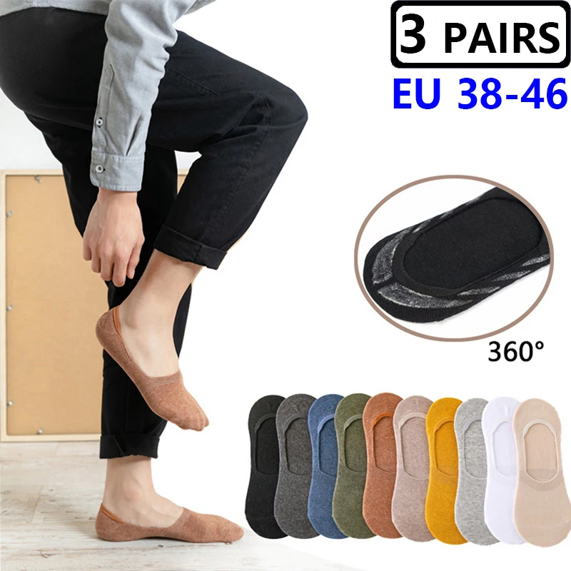 3 Pairs Large Big Size 45,46 Summer Mens Cotton Invisible Boat Socks Silicone Anti Slip Shallow Mouth Breathable Deodorant Socks