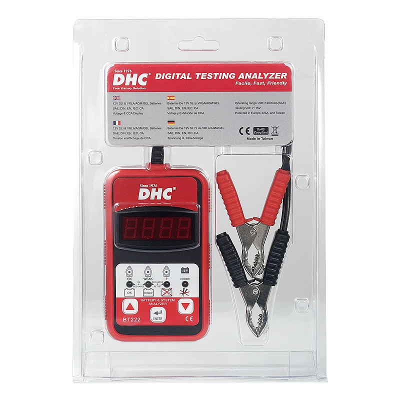 12V battery and 12V charging/starting systems Battery Electrical System Analyzer DHC BT222 auto battery tester