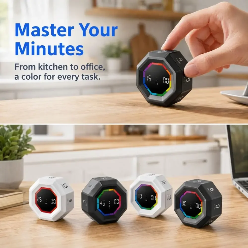 Magnetic Gravity Sensor Timer Smart Visual Flip Timer Clock Productivity Flip LED Display Kitchen Timer Alarm Clock
