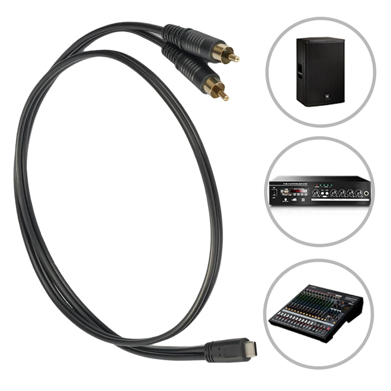 Convertidor de Audio estéreo USB tipo C macho a Dual 2 RCA macho, Cable divisor Y para amplificador de potencia, altavoz de cine en casa para coche, 1 ud.