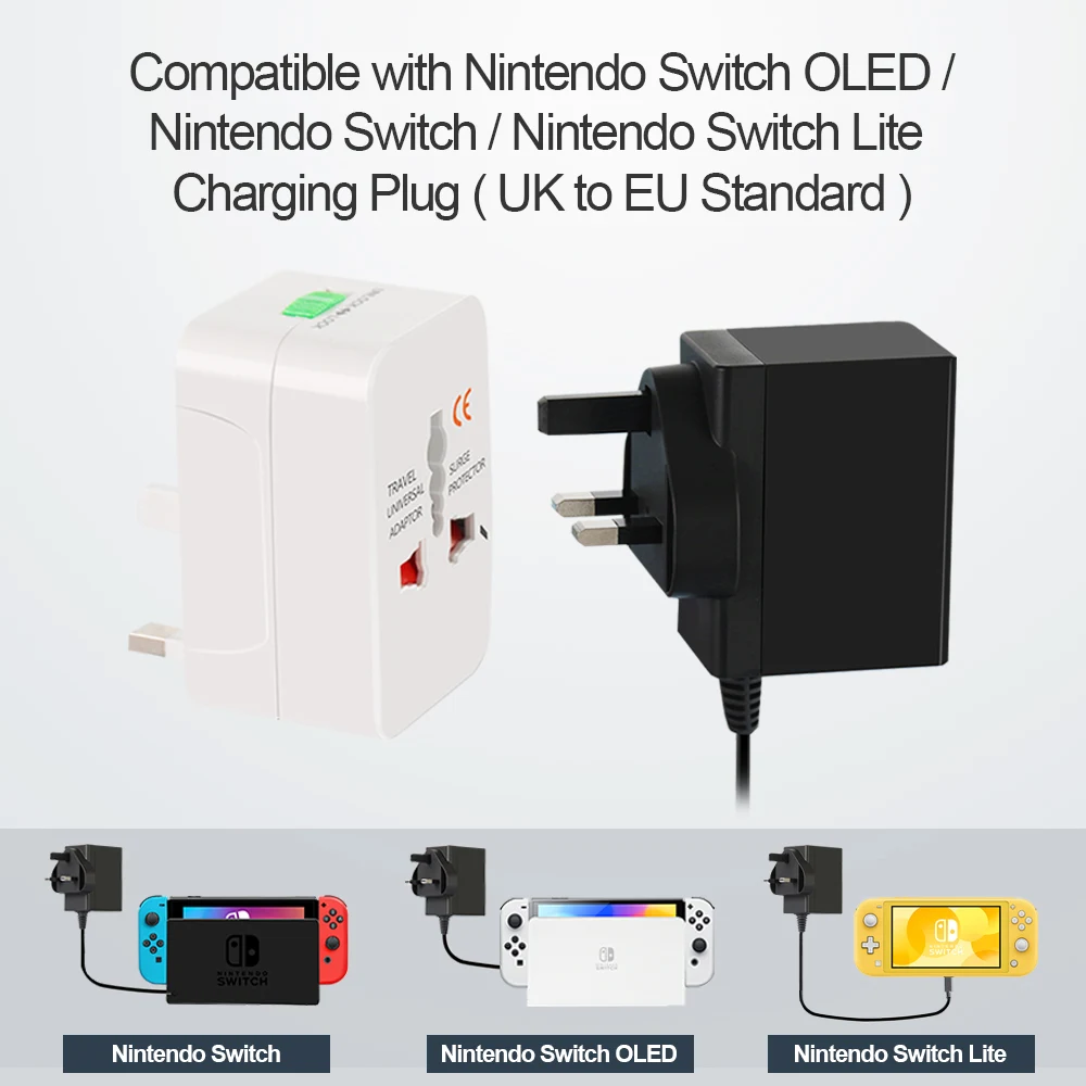 Non Nintendo Brand Conversion Plug for Nintendo Switch OLED Lite Compatible with Various Plug Versions Game Console Accessories